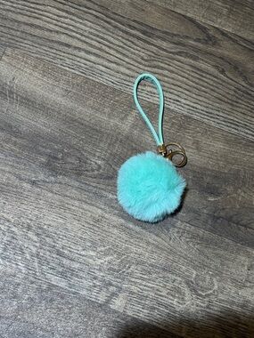 Kids Teal Faux Fur Pom Pom Keychain Wristlet